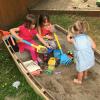 So much fun digging in our sand boat with friends!